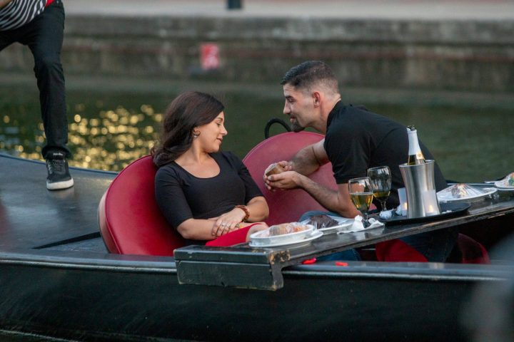 a person sitting on a table